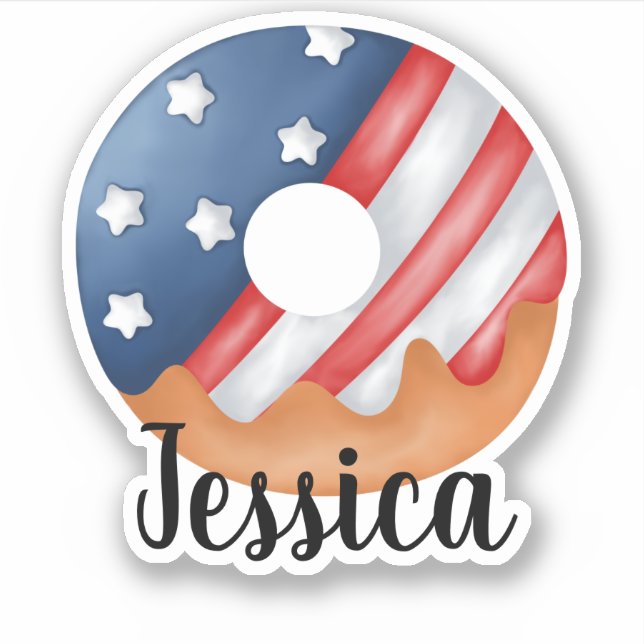 STICKER DRAPEAU AMÉRICAIN DONUT NOM PERSONNALISÉ (Devant)
