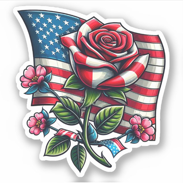 Sticker Drapeau américain rose Fleur patriotique Art (Devant)