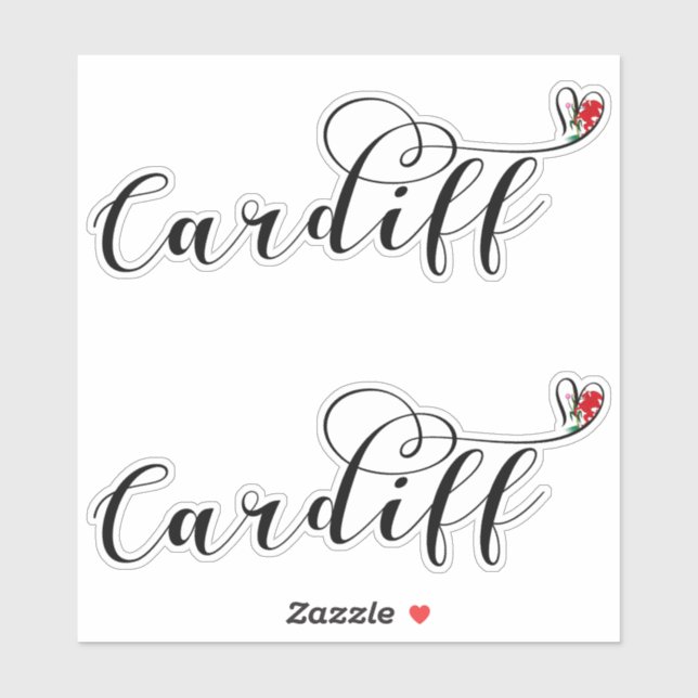 Sticker Drapeau de Cardiff au coeur, Pays de Galles (Feuille)