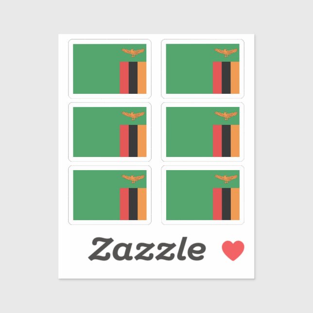 Sticker Drapeau de la Zambie Collection pack de 6 (Feuille)