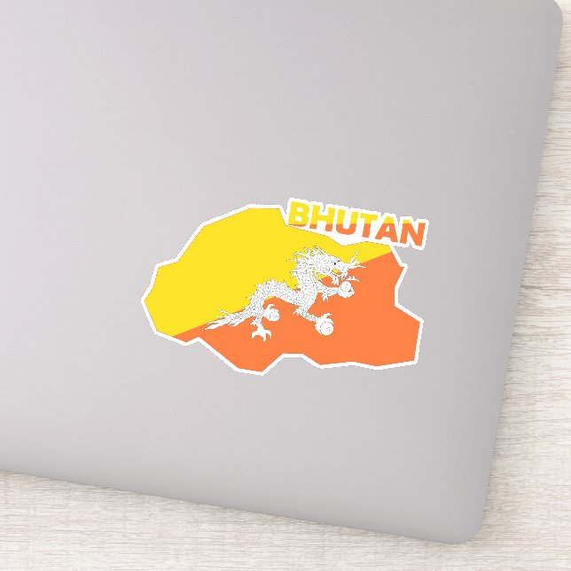 Sticker Drapeau Du Bhoutan Sur La Carte Du Pays (Détail)