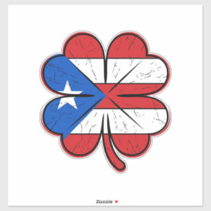 Sticker Drapeau Trèfle Porto Rico Gravure Vintage Vecteur