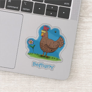 Sticker Drôle brun dessin animé sur le poulet
