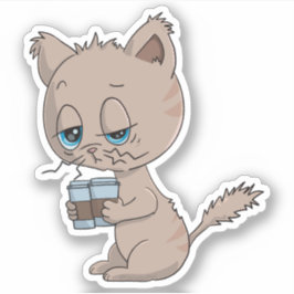 Sticker Drôle Café Boire Chat