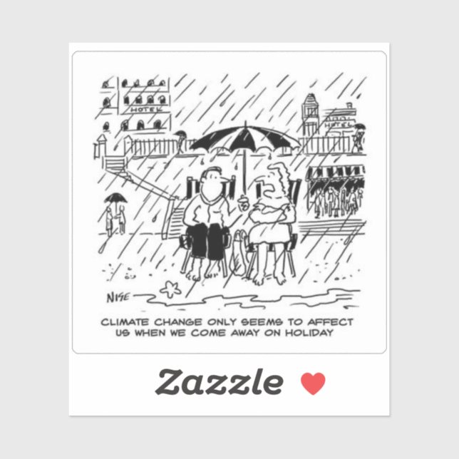 Sticker Drôle Caricature de vacances sur le changement cli (Feuille)