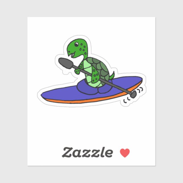 Sticker Drôle Caricature Kayaking sur la tortue de mer (Feuille)