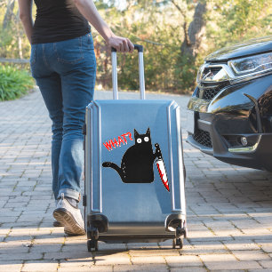 Sticker Drôle chat assassin tenant le couteau Halloween