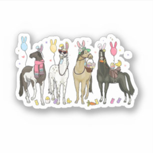 Sticker Drôle Cheval Pâques Jour Ferme Animal Mignon Lapin