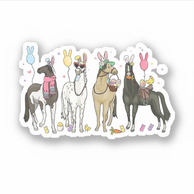 Sticker Drôle Cheval Pâques Jour ferme Animal mignonne Bun (Devant)
