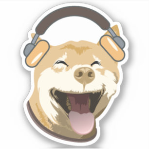Sticker Drôle chien à écouter de la musique