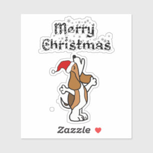 Sticker Drôle Chien Beagle chantant des canons de Noël