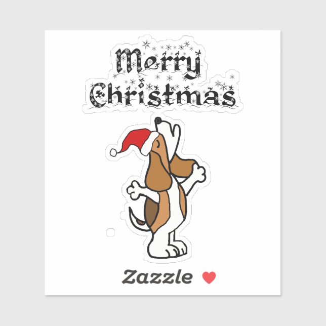 Sticker Drôle Chien Beagle chantant des canons de Noël (Feuille)