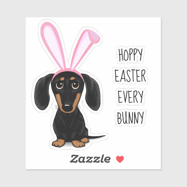 Sticker Drôle Chien lapin de Pâques noir et Tan Dachshund (Feuille)
