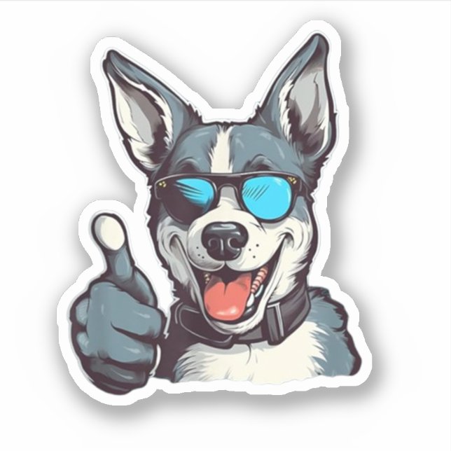 Sticker Drôle chien lunettes de soleil avec pouces vers le (Devant)