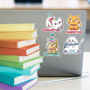 Sticker Drôle dessin de chat coloré Kawaii Kitten moderne