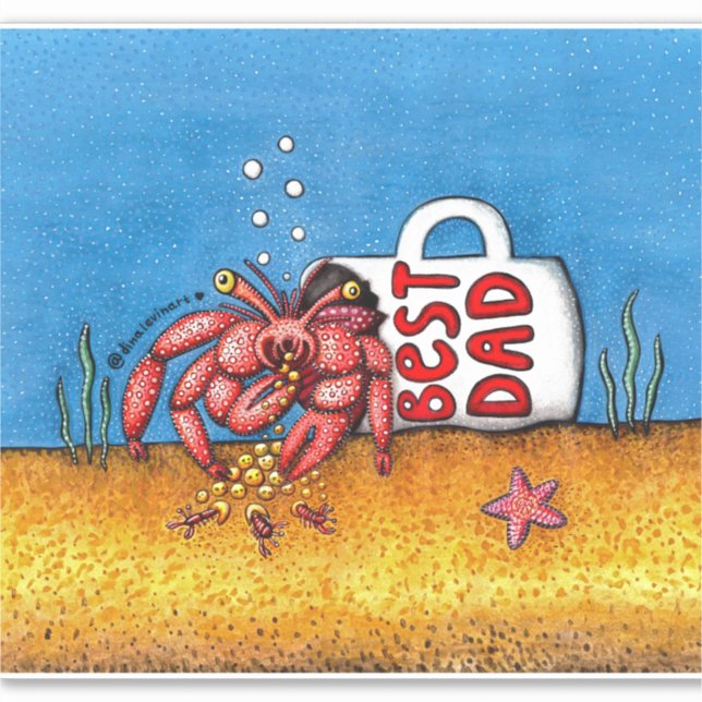 Sticker Drôle Hermit Crab Fête des pères meilleur papa (Devant)