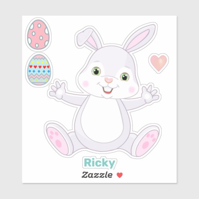 Sticker Drôle lapin chanceux et oeufs de Pâques (Feuille)