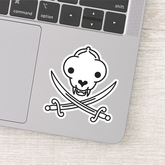 Sticker Drôle Noir Blanc Jolly Kitty Pirate Skull Sabres (Détail)