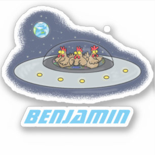 Sticker Drôle poule dans l'espace dessin animé