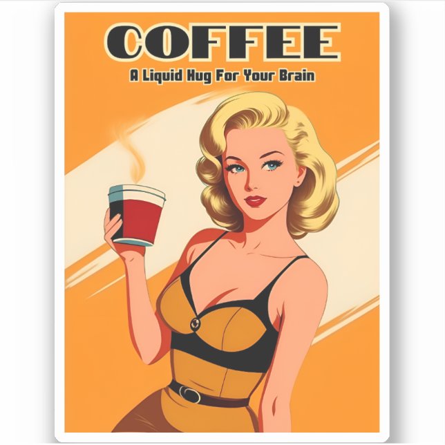 Sticker Drôle Retro café Vintage Humour caféine (Devant)