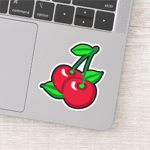 Sticker Drôle Rouge Vert Cerises Noires Fruit Cartoon Art