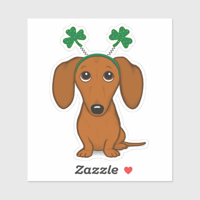 Sticker Drôle Saint Patrick's Day Chien Dachshund Shamrock (Feuille)