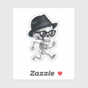 Sticker Drôle Squelette avec Casquette noir et lunettes Qu