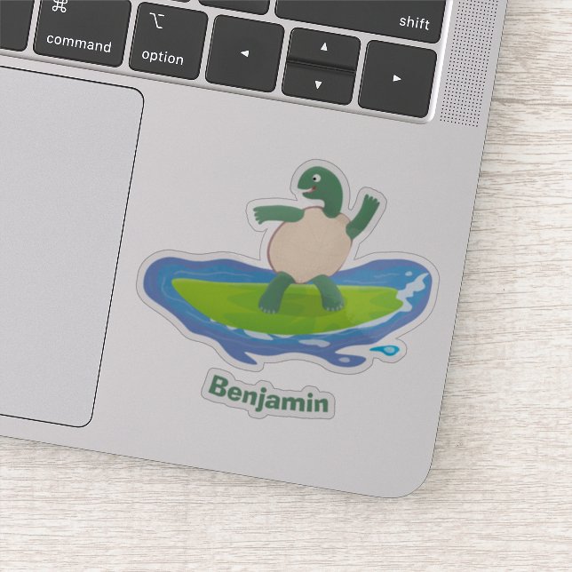 Sticker Drôle tortue vague de surf dessin animé (Détail)