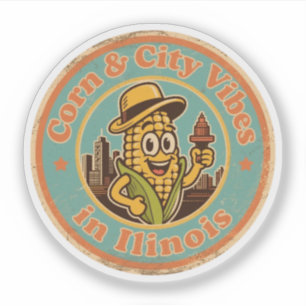 Sticker Drôle Vintage Illinois Maïs et Cité Rétro