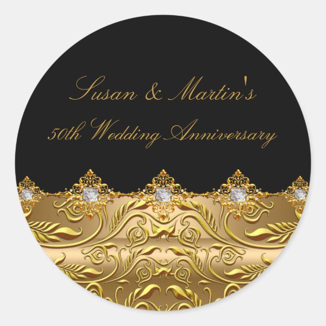Sticker du 50e anniversaire de Mariage Gold Swirl (Devant)