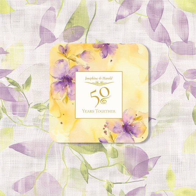 Sticker du 50e anniversaire du Mariage Violets Gol (Violets Gold 50th Wedding Anniversary Sticker)