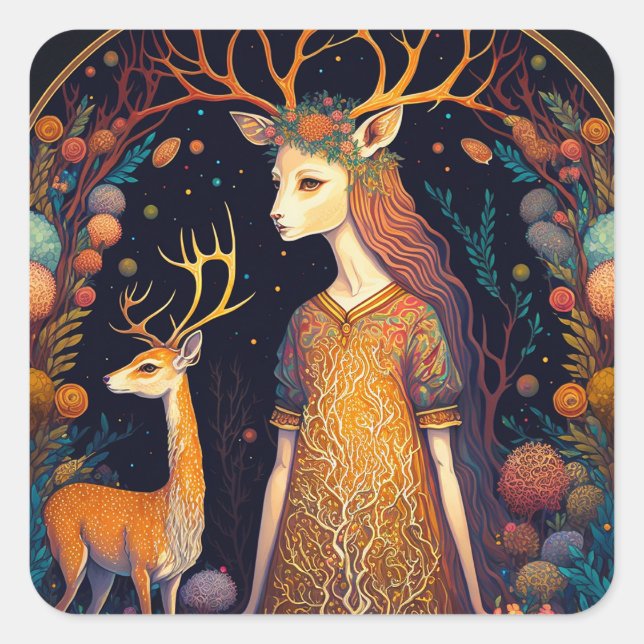 Sticker du Carré d'art Deer Lady Imaginaire (Devant)