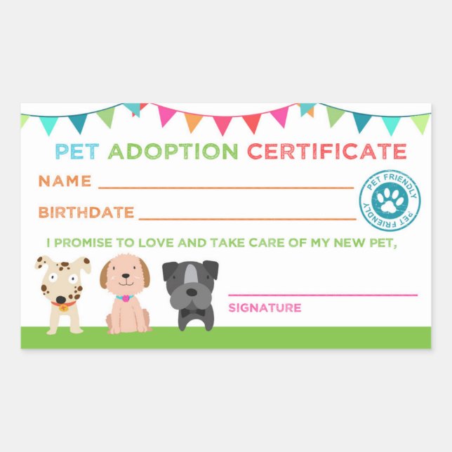 Sticker du certificat d'adoption pour animaux de c (Devant)