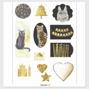 Sticker Du Chat Fancy Gold Parties scintillant Look Annive