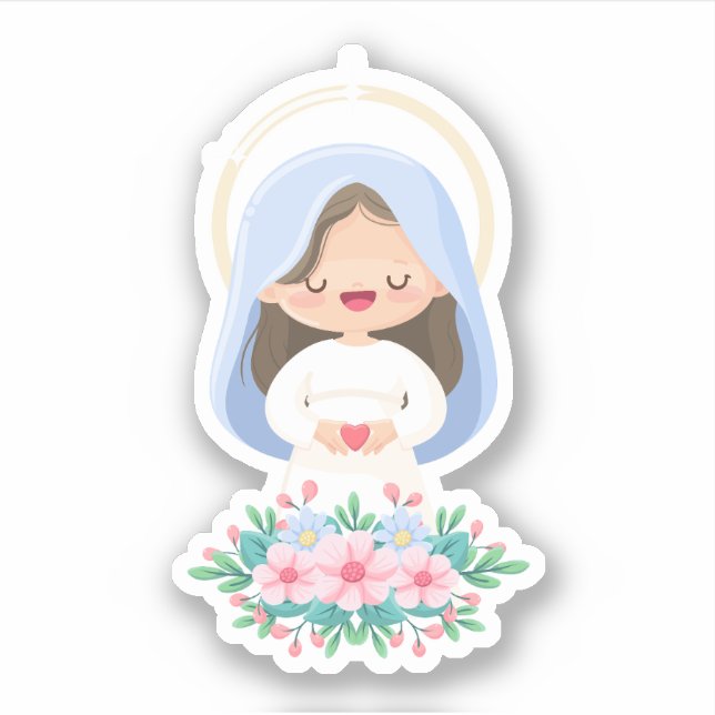 Sticker du coeur sacré de la Vierge Marie Kawaii (Devant)
