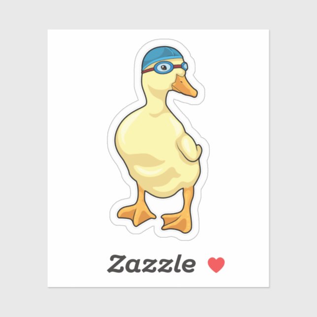 Sticker Duck at Swimming with Swimming goggles (Feuille)