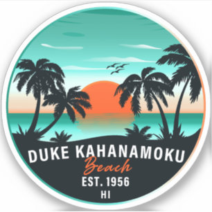 Sticker Duke Kahanamoku Beach Hawaii Retro Sunset Souvenir