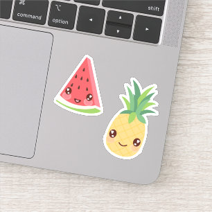 Sticker Duo de fruits tropicaux Kawaii   Pastèque et anana