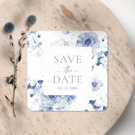 Sticker Dusty Blue Floral "Save the Date"