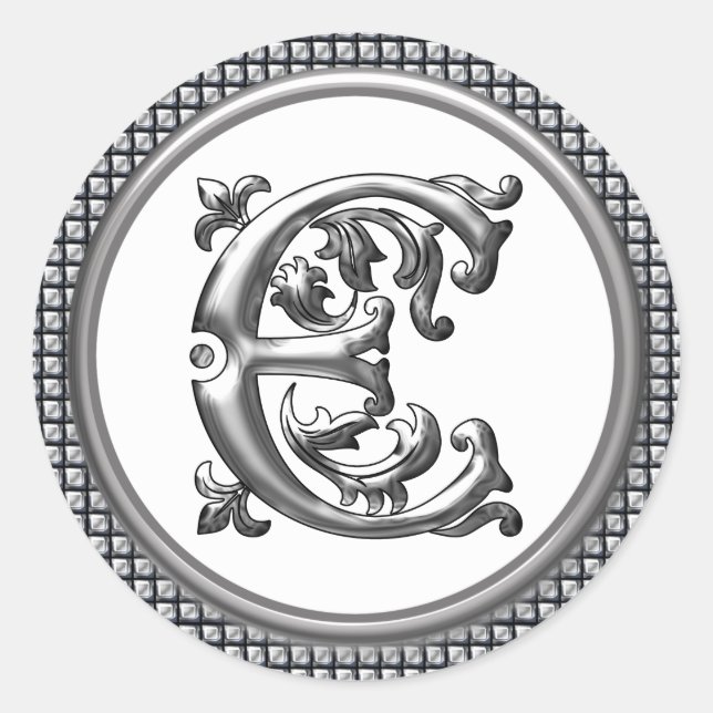 Sticker E rond initial en argent (Devant)