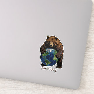 Sticker Earth Day Bear Hugging Planet Design