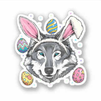 Sticker Easter Bunny Wolf Funny Easter Wolf Wild Forest Wo