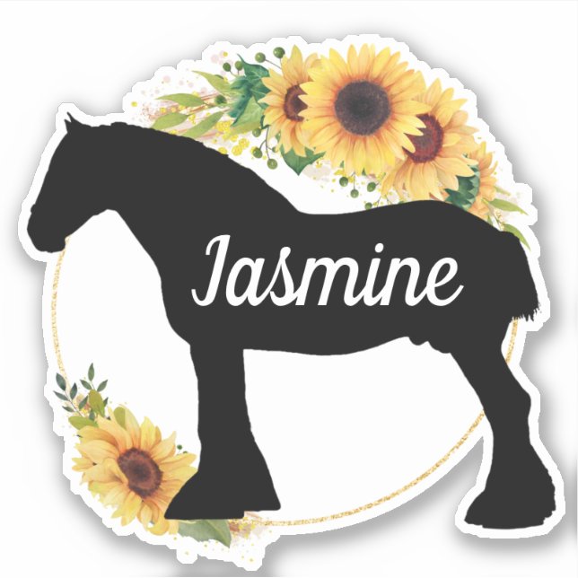 Sticker Ébauche cheval Nom personnalisé Fleur de soleil (Devant)