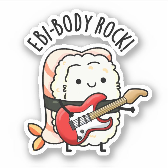 Sticker Ebi-body Rock drôle Rocker Sushi Pun (Devant)