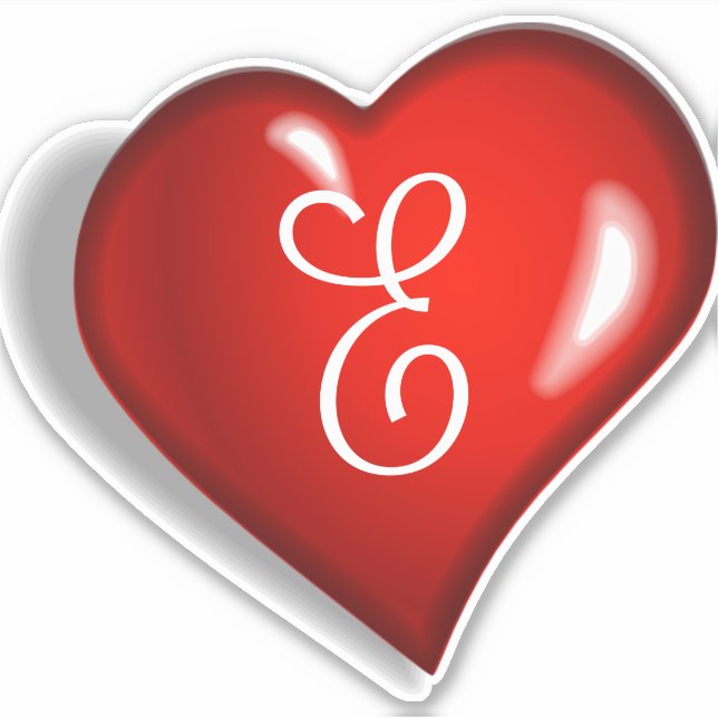 Sticker Écriture blanche Monogram E sur coeur rouge rubis (Devant)