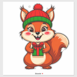 Sticker Écureuil de dessin animé mignon avec chapeau de fê