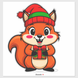 Sticker Écureuil de dessin animé mignon avec un chapeau de