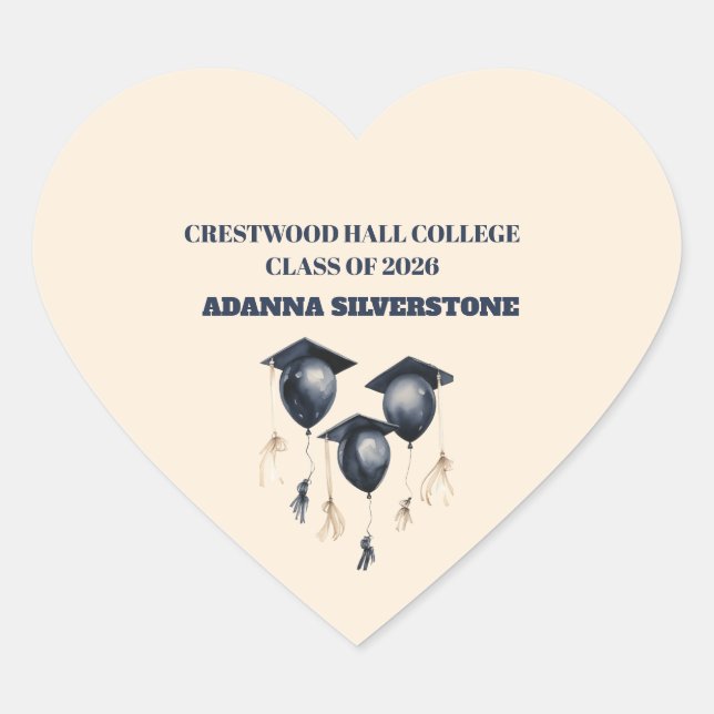Sticker-Editable Grad Party Decorations Herz-Aufkleber (Vorderseite)