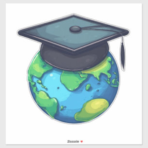Sticker Éducation mondiale et diplôme : monde avec chapeau