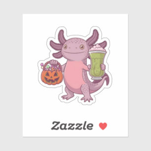 Sticker Éffrayant Axolotl Holding Matcha et traiter Hallow